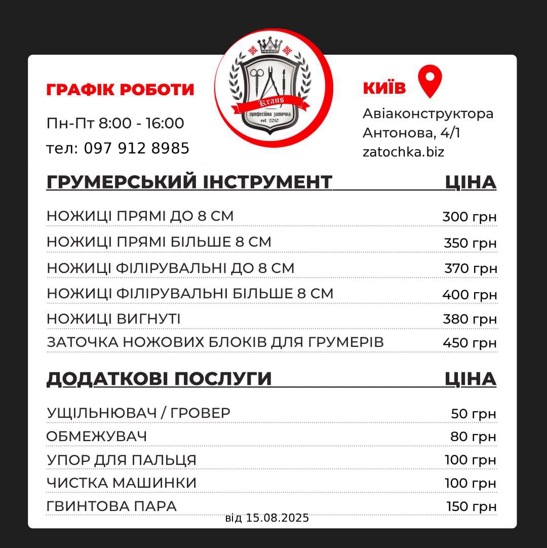 заточування грумерського інструменту