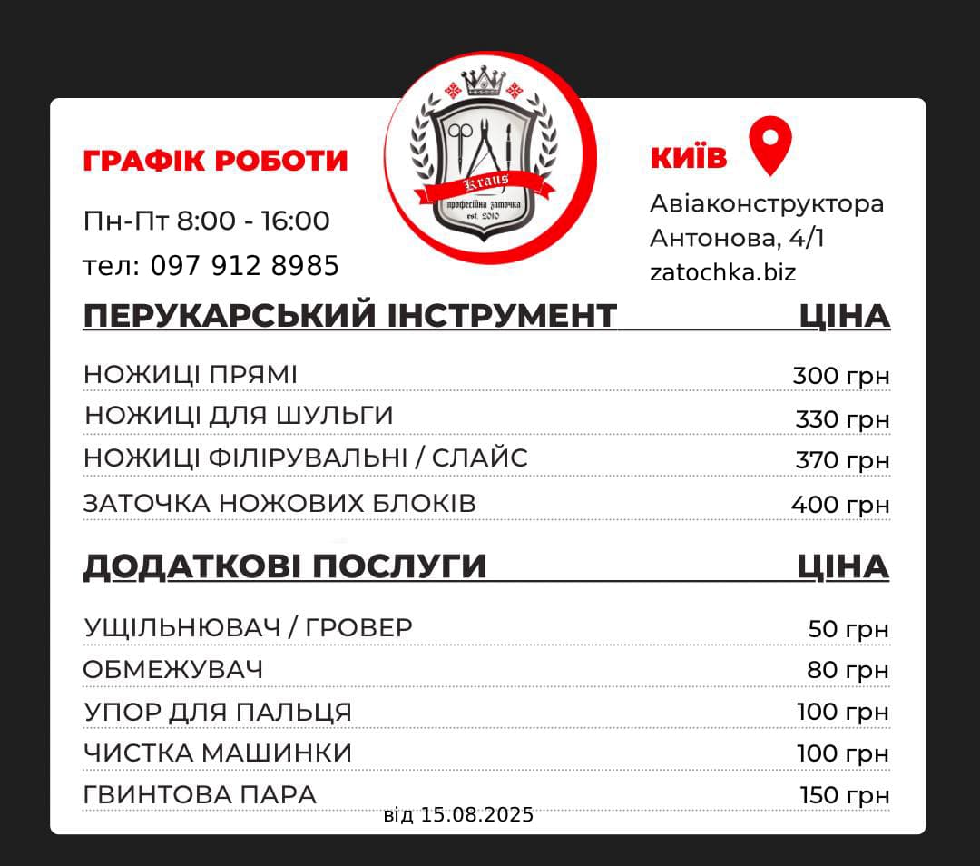 Заточка перукарських інструментів